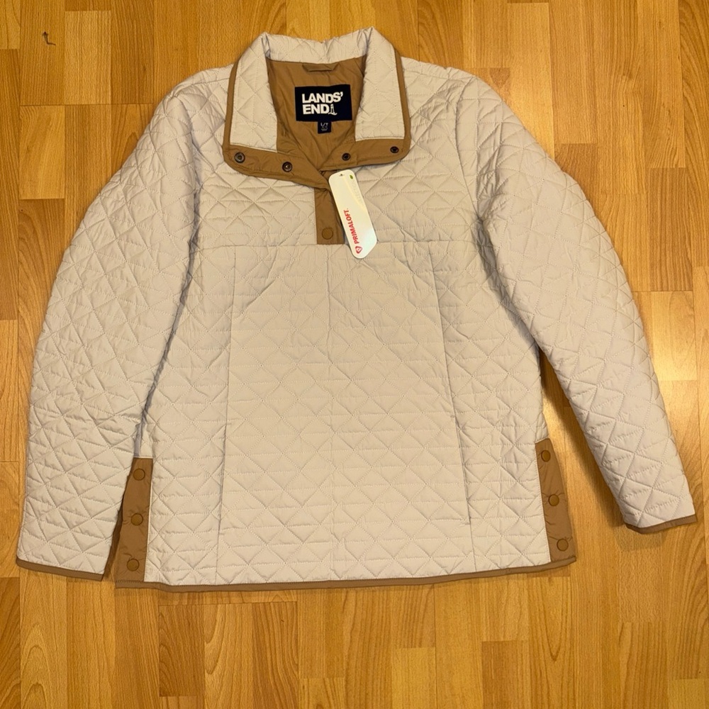 Lands' End Quilted Jacket  Women's L/T 14-16 Beige Quilted Pullover Zip